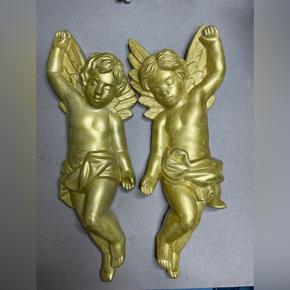 Cherubs MCM 1968 vintage Miller Studio inc chalk-ware wings Fluoresce black lt - Picture 1 of 11